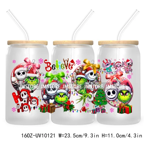 Funny Christmas Green Baby Character UV DTF Sticker For 16OZ Libbey Glass Cup Can Wrap Transfer Stickers Custom Labels DIY Logo