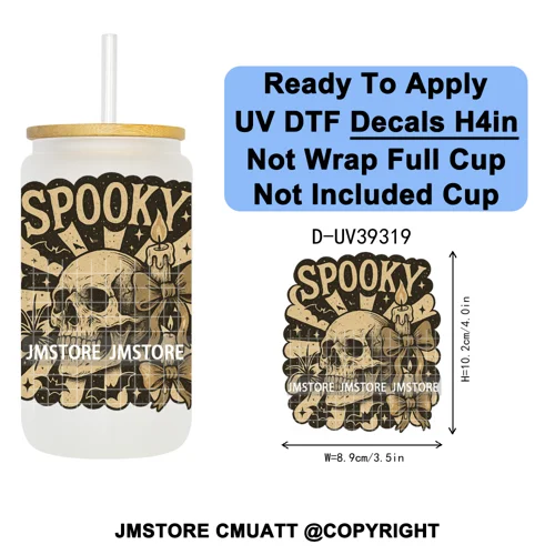 Stay Spooky Halloween Horror Pumpkin Coquette UV DTF Decals Ready To Apply Waterproof Transfer Sticker For 16OZ Libbey Glass Can
