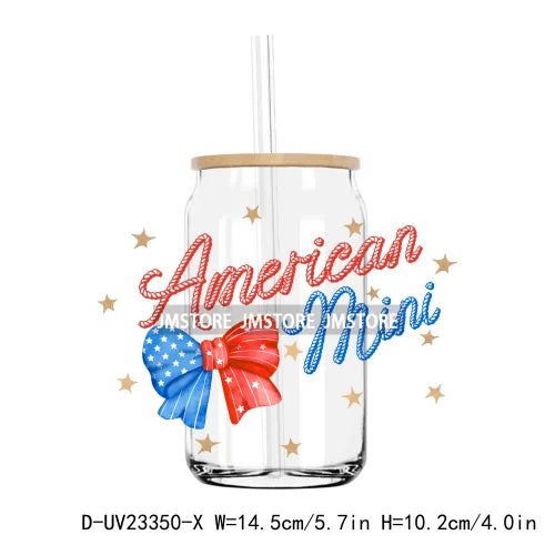 Coquette American Girly 4th Of July UV DTF Transfers Stickers Decals For Libbey Cold Cups Mugs Tumbler Waterproof USA Freedom