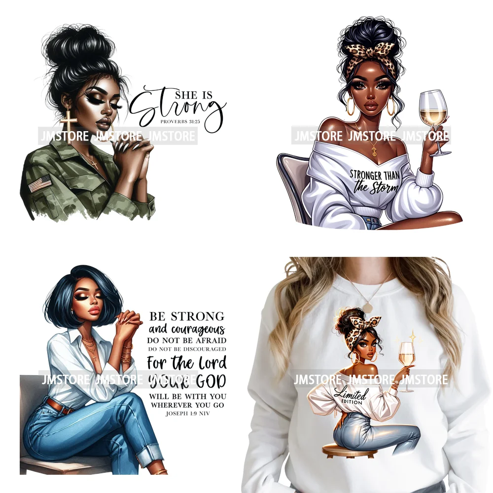 Fashion Afro Girls Pray Christian Black Boss Lady Printing Iron on DTF Washable Transfers Stickers Ready to Press for Clothes