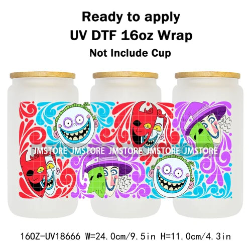 Halloween Nightmare Spooky Season 16OZ UV DTF Cup Wraps Ready To Apply Waterproof Transfer Stickers For Libbey Glass Can Tumbler