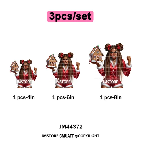 Funny Xmas Afro Glam Girly Gifts Holly Christmas Light Iron on Washable DTF Heat Transfers Stickers Ready to Press for Clothes