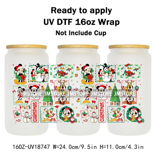 Christmas Crew Cartoon Characters Gingerbread UV DTF Stickers Ready To Apply Cup Wrap Custom Logo DIY Craft For Libbey Can Glass
