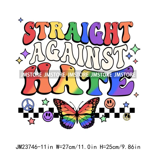 Colorful Pride Month LGBTQ Rainbow Butterfly Straight Against Hate Love Is Love Iron On DTF Transfer Stickers Logos For Clothing