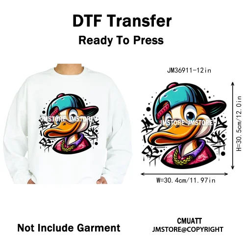 12in Cartoon Streetwear Duck Off Hip Hop Gangster Animal Vibes Iron on DTF Transfers Stickers Ready to Press for T-shirts Bags