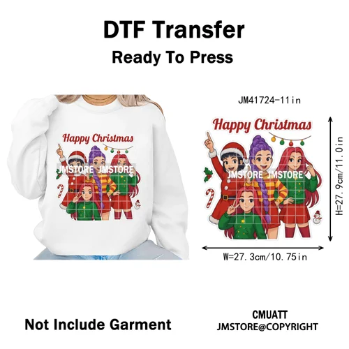 Holly Stars Gifts Happy Kpop Christmas Vibes Winter Holiday Iron on DTF Washable Transfers Stickers Ready to Press for Hoodies