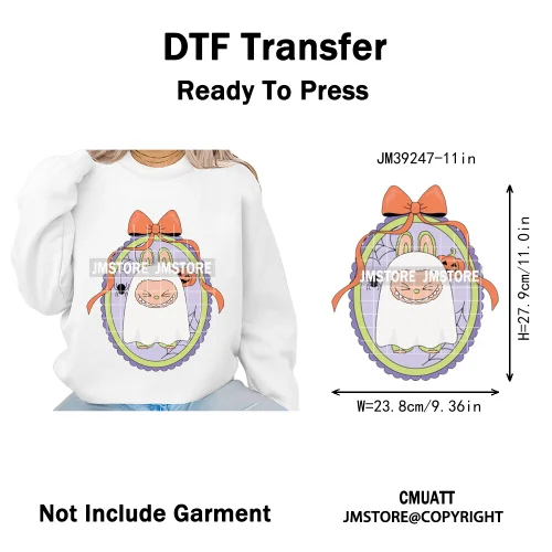 Trendy Cute Cartoon Doll Coquette Mirror Horror Halloween Iron on DTF Washable Transfers Stickers Ready to Press for Clothing