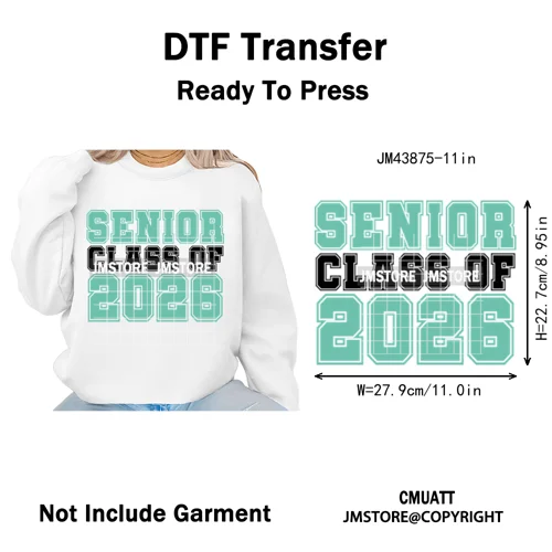 High School Senior 2026 Graduation Club Coquette Gifts Iron on Washable DTF Heat Transfers Stickers Ready to Press for Clothes