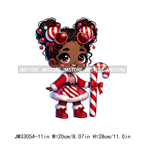 Cute Santa Hat Baby Afro Girls Coquette Bow Christmas Festive Holiday Iron On DTF Transfer Stickers Ready To Press For Clothing