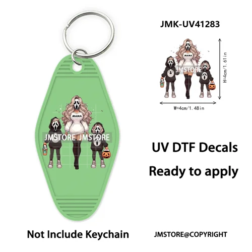Halloween Horror Mama Kids Ghost Girl Coffee UV DTF Motel Keychain Decal Ready To Ship Transfer Sticker Print For Hotel Keychain