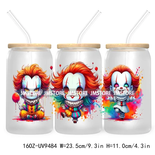 Watercolor Cartoon Halloween Spooky UV DTF Sticker For 16OZ Libbey Glass Cup Can Wrap Transfer Stickers Custom Labels DIY Logo