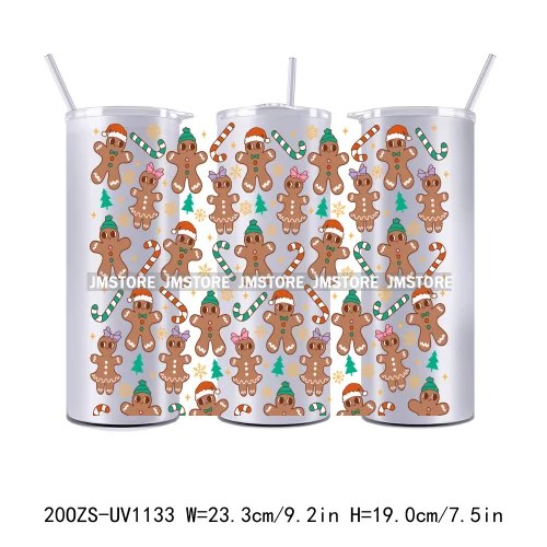 Christmas Gingerbread Reindeer 20OZ Tumbler Wraps Ready To Ship UV DTF Transfer Stickers Waterproof Prints For Skinny Tumbler