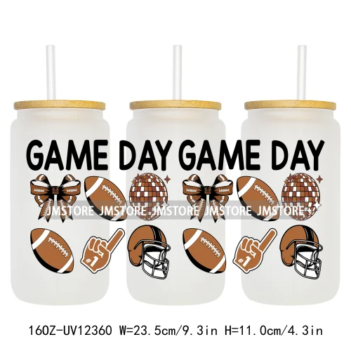 Retro Football Mama Baseball Coquette Bow Game Day 16OZ UV DTF Cup Wrap Transfer Stickers Waterproof Logo For Libbey Glass Can