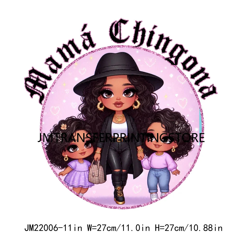 Latina Chicano Mom Iron On Transfer Patches Mama Chingona Mexican Chibi Style Mother's Day DTF Transfer Stickers For Hoodies