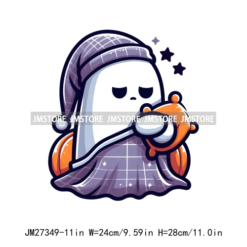 Cute Flower Ghost Bat Hey Boo Double Trouble Spooky Halloween Designs DTF Iron On Transfer Stickers Ready To Press For Clothing