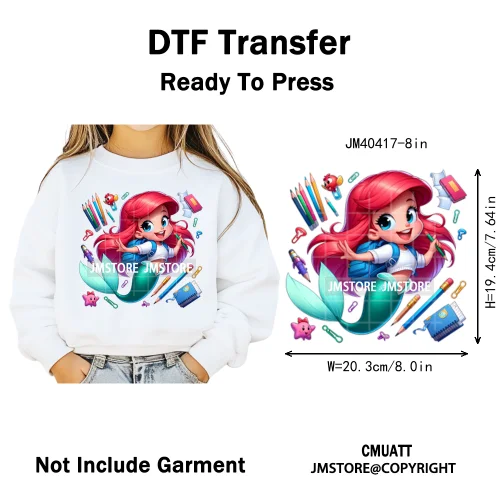 Cartoon Character Back To School Book Teacher School Friends Iron on DTF Washable Transfers Stickers Ready to Press for Textile