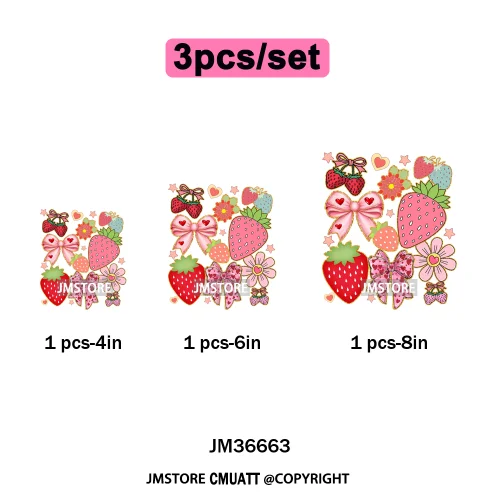 Boho Coquette Floral Strawberry Festival Vibes Summer Fruit Iron on DTF Thermal Transfer Sticker Ready to Press for Clothes Bags