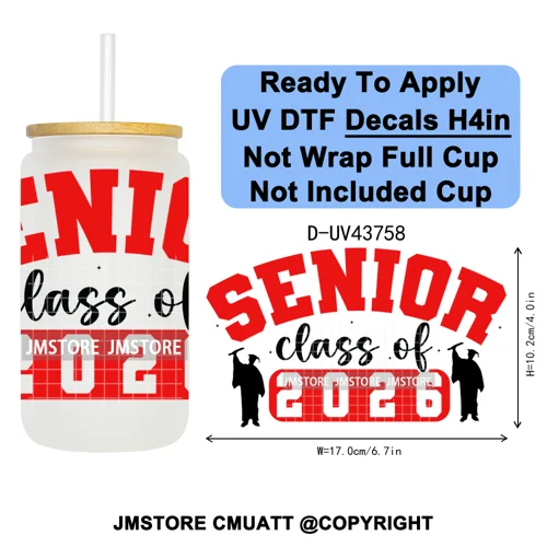 My Last First Day Senior 2026 UV DTF Cup Decals Ready To Apply Transfer Stickers Durable Custom Labels For Libbey Glass Can Mug