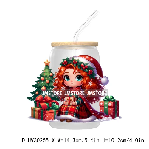 Princess Christmas Cartoon Friends UV DTF Transfer Stickers Decals For Libbey Cold Cups Mugs Tumbler High Quality Xmas Gift Tree