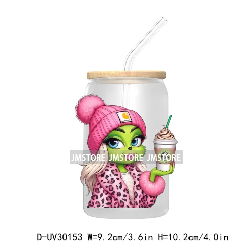 Leopard Green Mean Girl Chibi Lady Bougie Christmas UV DTF Transfer Stickers Decals For Libbey Cold Cups Mugs Tumbler Waterproof