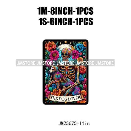 Custom Flower La Chismosa Dog Cat Lover Badass Skull Tarot Card  DTF Iron On Heat Transfers Stickers Ready To Press For Hoodies