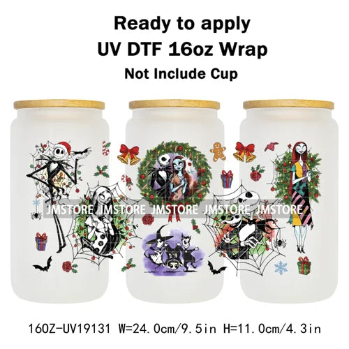 Horror Christmas Nightmare Character UV DTF Wrap Transfer Sticker Selfadhesive Waterproof High Quality For 16OZ Libbey Glass Can