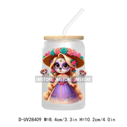 Mexican Little Princess UV DTF Transfer Stickers Decals For Libbey Cold Cups Mugs Tumbler Waterproof Craft Day of the Dead Girls