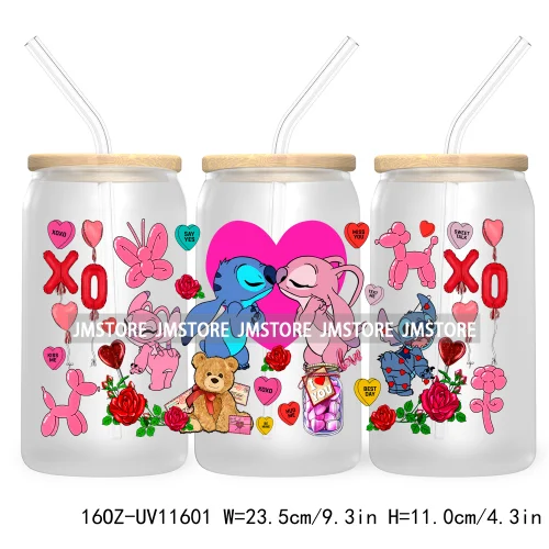 Happy Valentine's Day Cartoon Mouse Couple 16OZ UV Cup Wrap DTF Transfer Sticker For Libbey Glass Can Cups Tumbler XOXO Love Bug