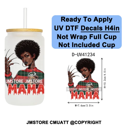 Spooky Mama Skullface Halloween UV DTF Decals Ready To Apply Waterproof Transfer Stickers DIY Crafts For 16OZ Libbey Glass Can