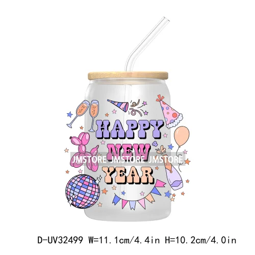 Retro Happy New Year 2025 Coquette Bow UV DTF Transfer Stickers Decals For Libbey Cold Cups Mugs Tumbler Waterproof Custom Logo