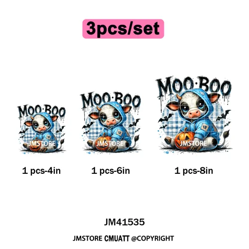 Pumpkin Leopard Spooky Ghost Moo Boo Cow Pet Halloween Bow Iron on DTF Washable Transfers Stickers Ready to Press for T-shirts