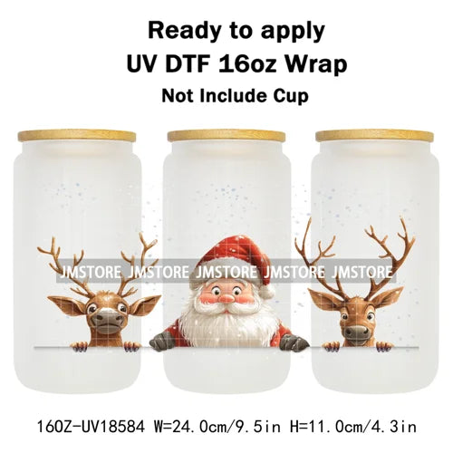 Howdy Christmas Western Highland Cow 16OZ UV DTF Cup Wraps Ready To Apply Waterproof Transfer Stickers For Libbey Glass Can