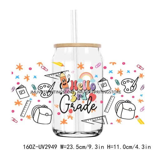 Back To School Grade Kindergarten 16OZ UV DTF Cup Wrap Transfers Stickers Custom Labels DIY Waterproof Logo For Libbey Glass Can