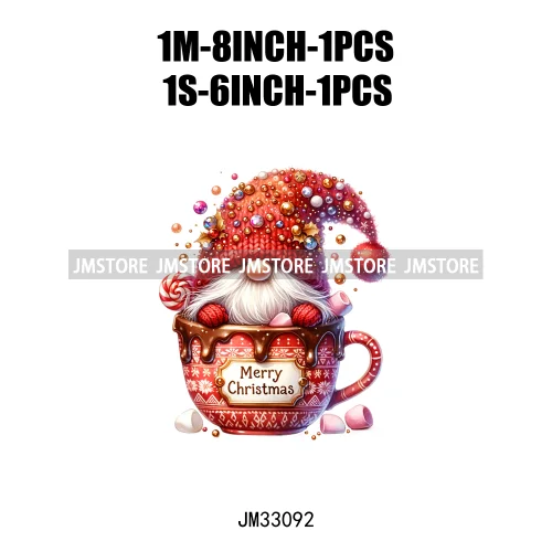 Cute Christmas Hot Cocoa Season Gnomes Sweet Winter Santa Quotes Iron On DTF Transfers Stickers Ready To Press T-shirts Bags