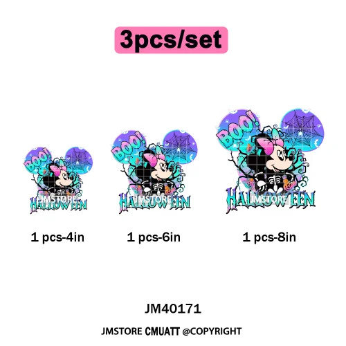 Colorful Cute Cartoon Animal Boo Skeleton Halloween Season Iron on DTF Washable Transfers Stickers Ready to Press for Textile