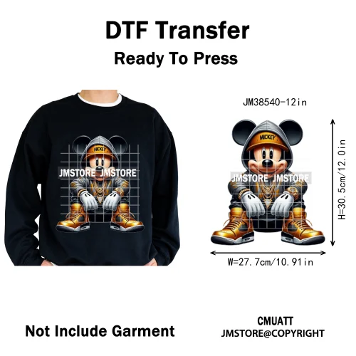 Cool Hip Hop Cartoon Animal Characters Streetwear Thug Life Iron on DTF Washable Transfers Stickers Ready to Press for Clothes