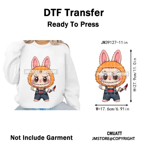 Cute Monster Cartoon Character Spooky Halloween Season Iron on DTF Washable Transfers Stickers Ready to Press for T-shirts Bags