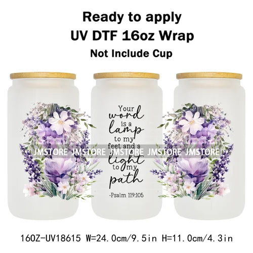 Floral Christian Jesus Bible Verse UV DTF Cup Wrap Ready To Apply Transfer Stickers Waterproof Wraps For 16OZ  Libbey Glass Can