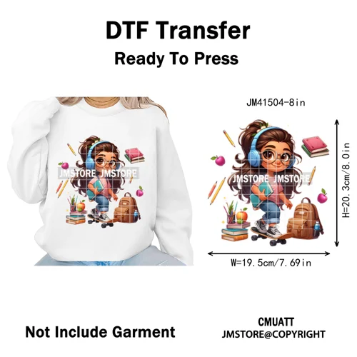 Cartoon Movie Friends Princess Back to School Teacher Learn Iron on DTF Washable Transfer Sticker Ready to Press for Kid Hoodies