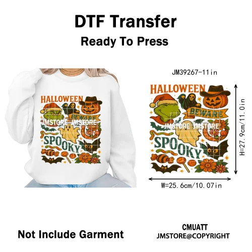 Pumpkin Spice Season Cartoon Horror Nightmare Halloween Vibes Iron on DTF Washable Transfers Stickers Ready to Press for Hoodies