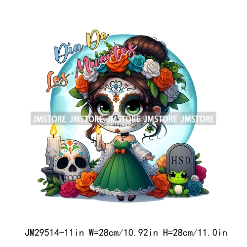 Dia De Los Muertos Mexicao Concha Ghost Cartoon Hispanic Halloween Iron On DTF Transfers Stickers Ready To Press For Clothing