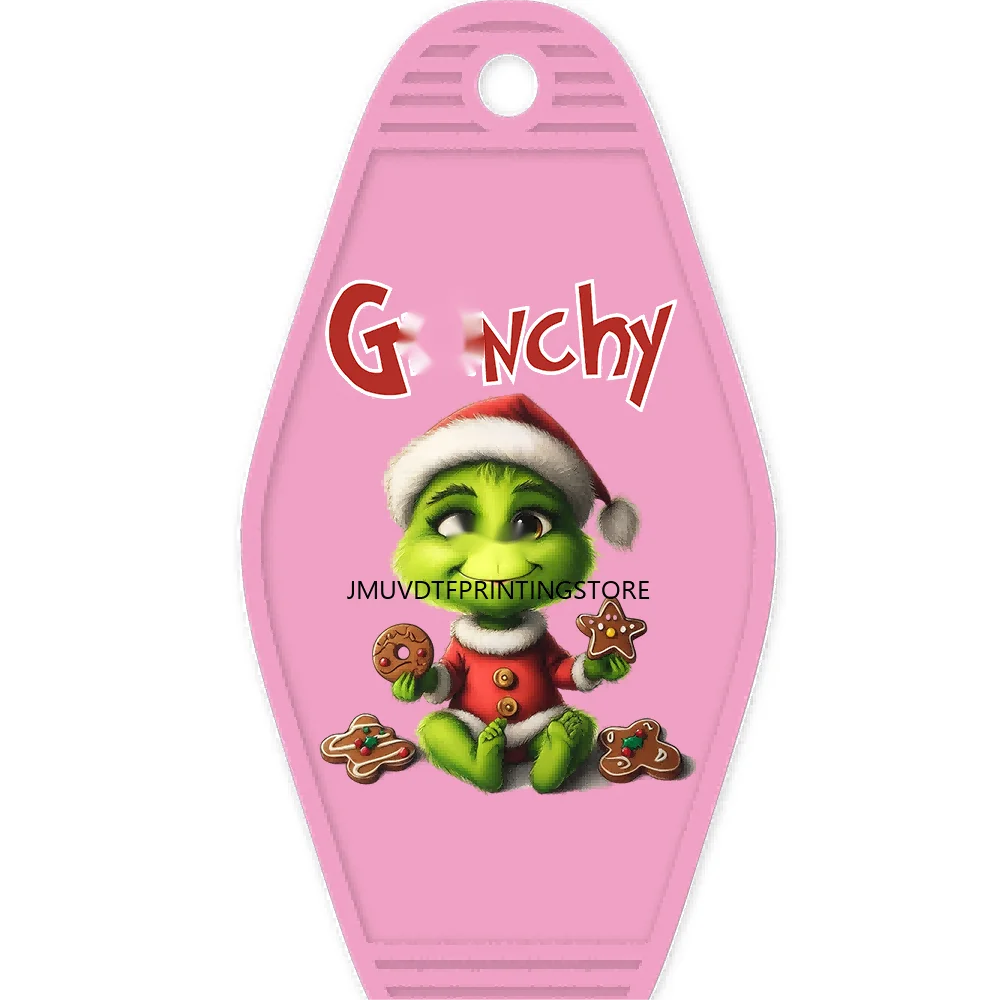 Christmas Cute Baby Green Guy With Santa Hat Gifts High Quality WaterProof UV DTF Sticker For Motel Hotel Keychain