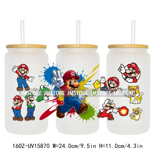 Retro Game Super Hero Princess UV DTF Cup Wraps Ready To Apply Waterproof Transfer Stickers For 16OZ Libbey Glass Can Tumbler