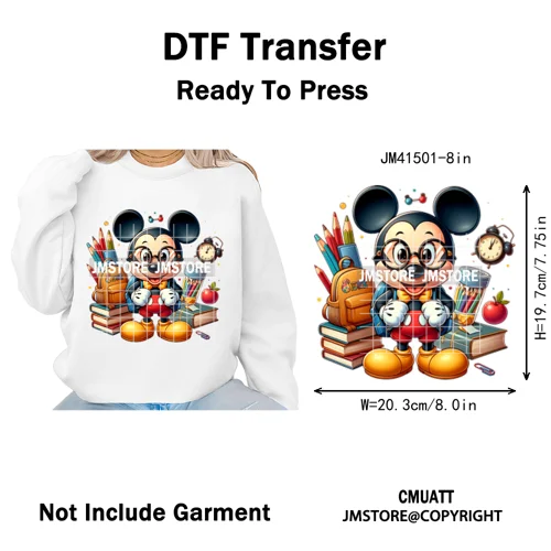 Cartoon Movie Friends Princess Back to School Teacher Learn Iron on DTF Washable Transfer Sticker Ready to Press for Kid Hoodies
