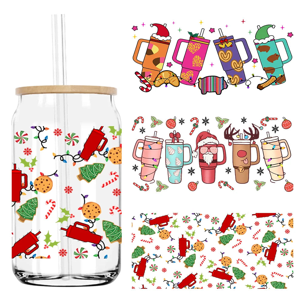 New Christmas Tumblers Vibes Holiday UV DTF Sticker For 16OZ Libbey Glass Cup Can Wrap Transfer Sticker Custom Labels DIY Logo