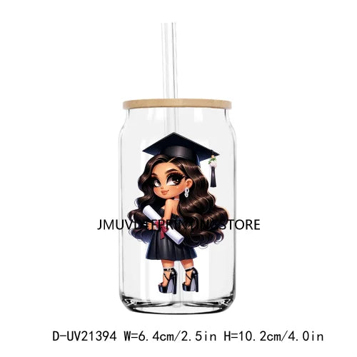 Chibi Latina Graduation Diploma UV DTF Transfer Stickers Decals For Libbey Cold Cups Mug Tumbler Waterproof DIY Logo Senior 2024