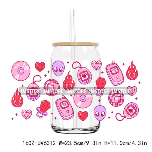 Cute Cartoon Cat Strawberry 16OZ UV DTF Cup Wrap Transfers Stickers Custom Labels Durable Waterproof Logo For Libbey Glass Can