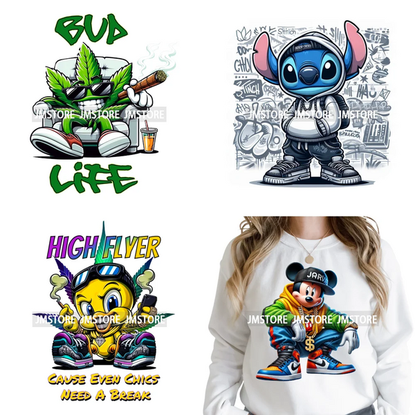Cool Hip Hop Cartoon Animal Characters Streetwear Thug Life Iron on DTF Washable Transfers Stickers Ready to Press for Clothes