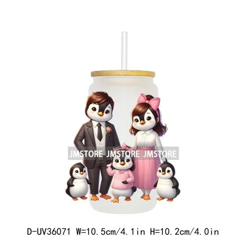 Penguin Family Coquette Bow UV DTF Transfer Stickers Decals Ready To Apply Waterproof For 16OZ Libbey Glass Can Cups Tumbler
