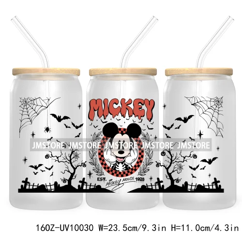 Mouse And Friends Halloween 16OZ UV DTF Cup Wrap Transfer Stickers Custom Labels Cartoon Spooky Season Bat For Libbey Glass Can